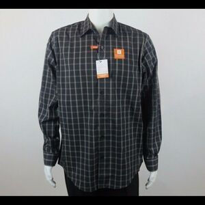 Van Heusen Travel size small button up shirt.  Dark gray and tan